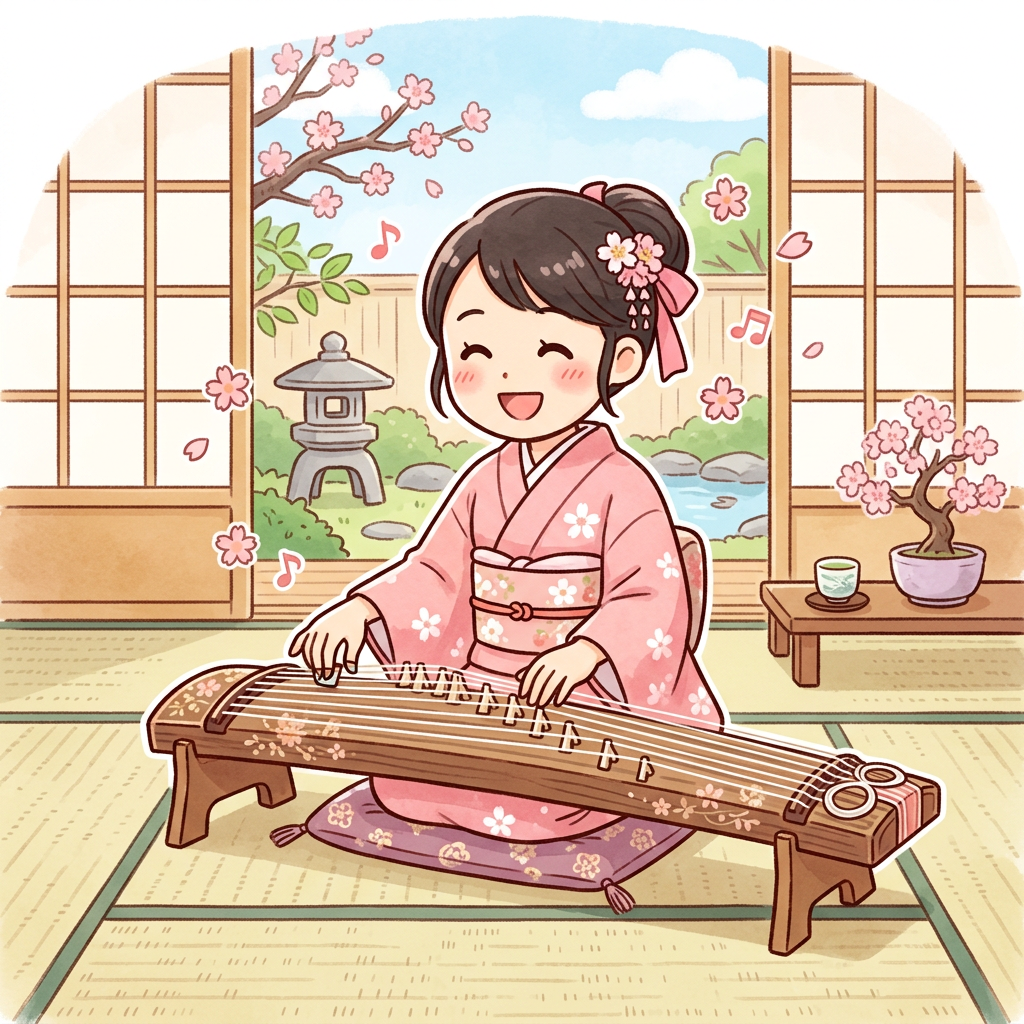 Cute illustration of a Japanese koto